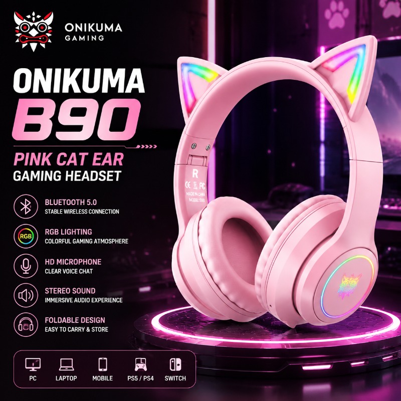 Pc Gaming Apple - Onikuma B90 Pink Cat Ear Gaming