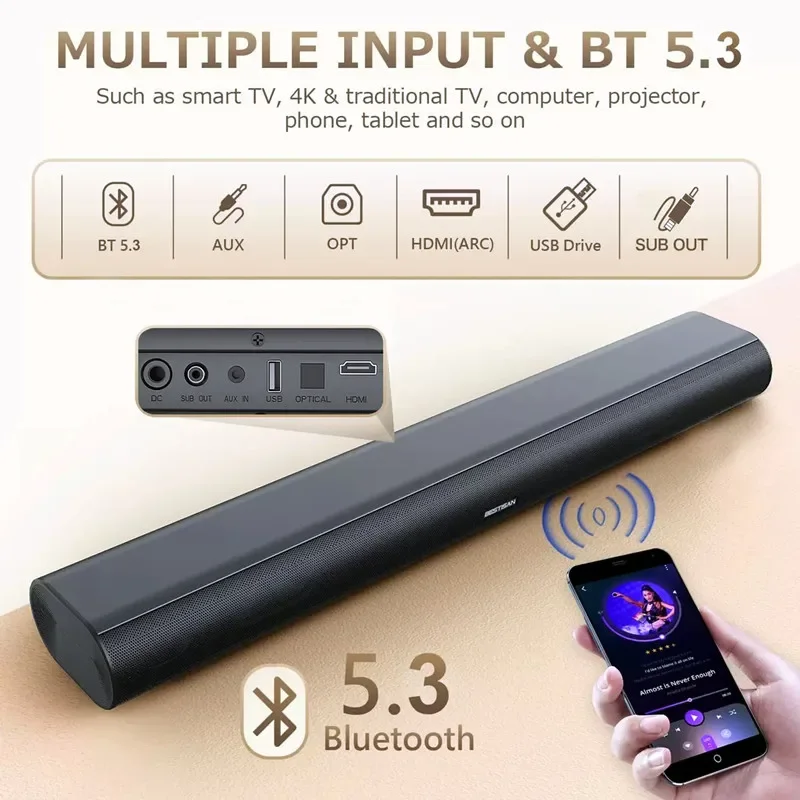 60W Sound Bars for TV Audio wi - Pc Gaming Apple ulasan dan harga